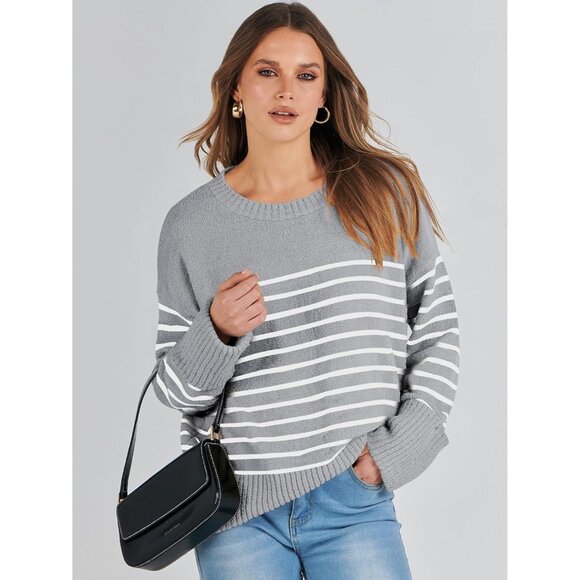 Women's Oversized Sweater Fuzzy Gray Long Sleeve Casual Chunky Pullover Fall - Picture 7 of 9